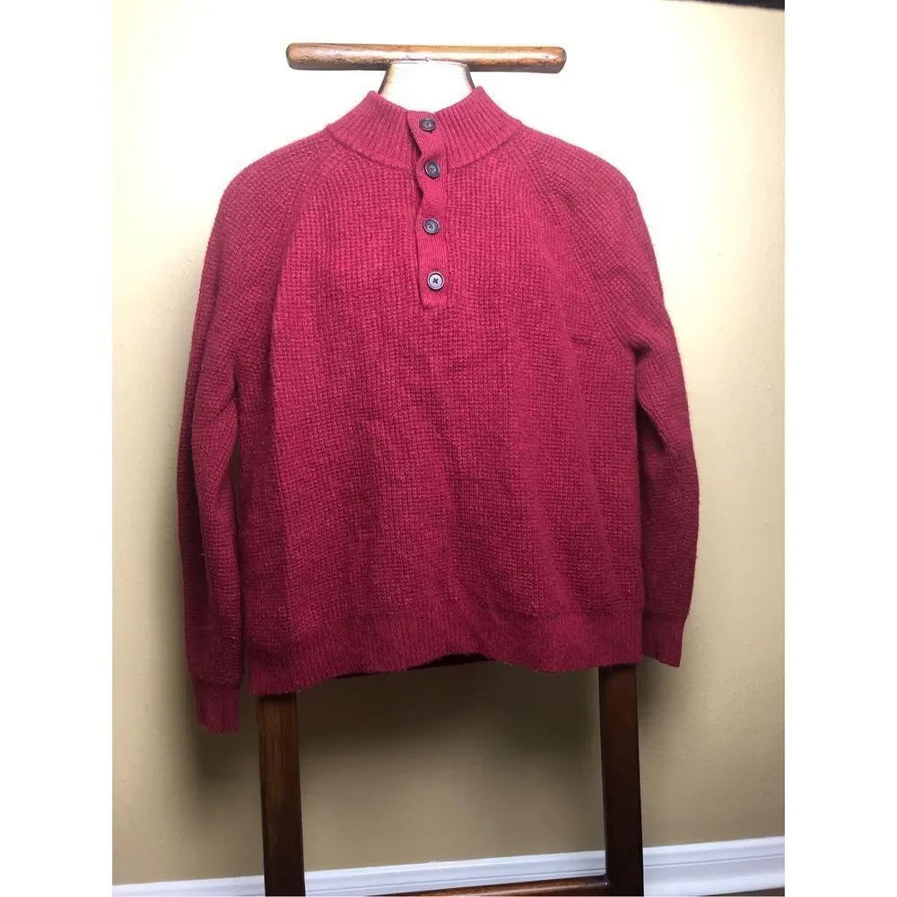 Banana Republic Wool Blend Henley Sweater XL Burgundy Button Neck